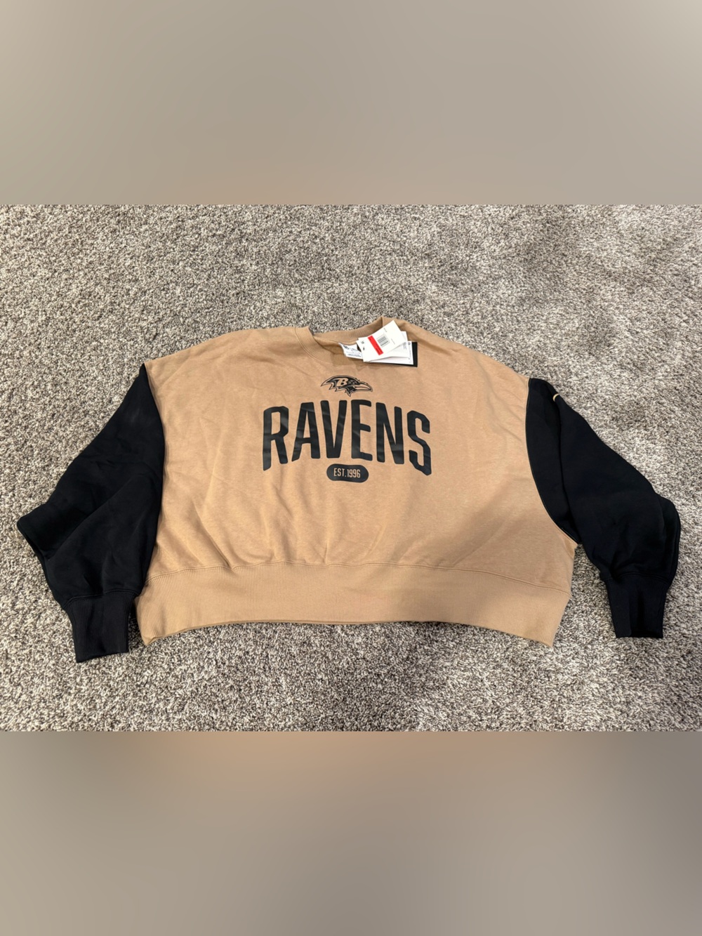 Nike Ravens Colorblock Cropped Sweatshirt - Tan & Black